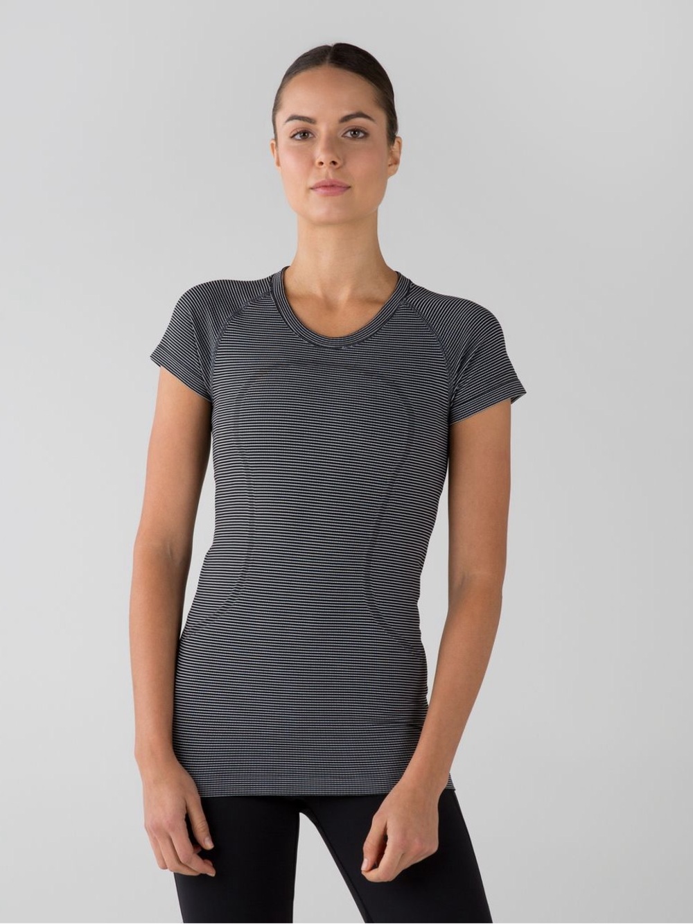 Lululemon Swiftly Tech Short Sleeve Crew in Tempo Stripe Black White